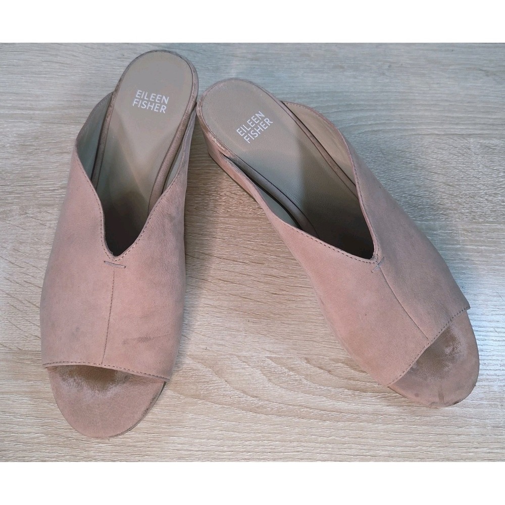 Eileen Fisher suede‎ open toe mule slides dusty rose low heel size 8.5